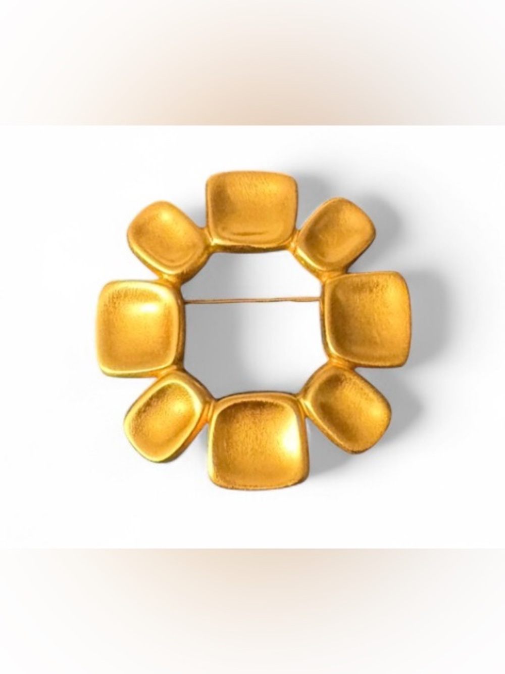 VTG Anne Klein Brushed Gold Wreath Brooch Statement Pin Signed AK
